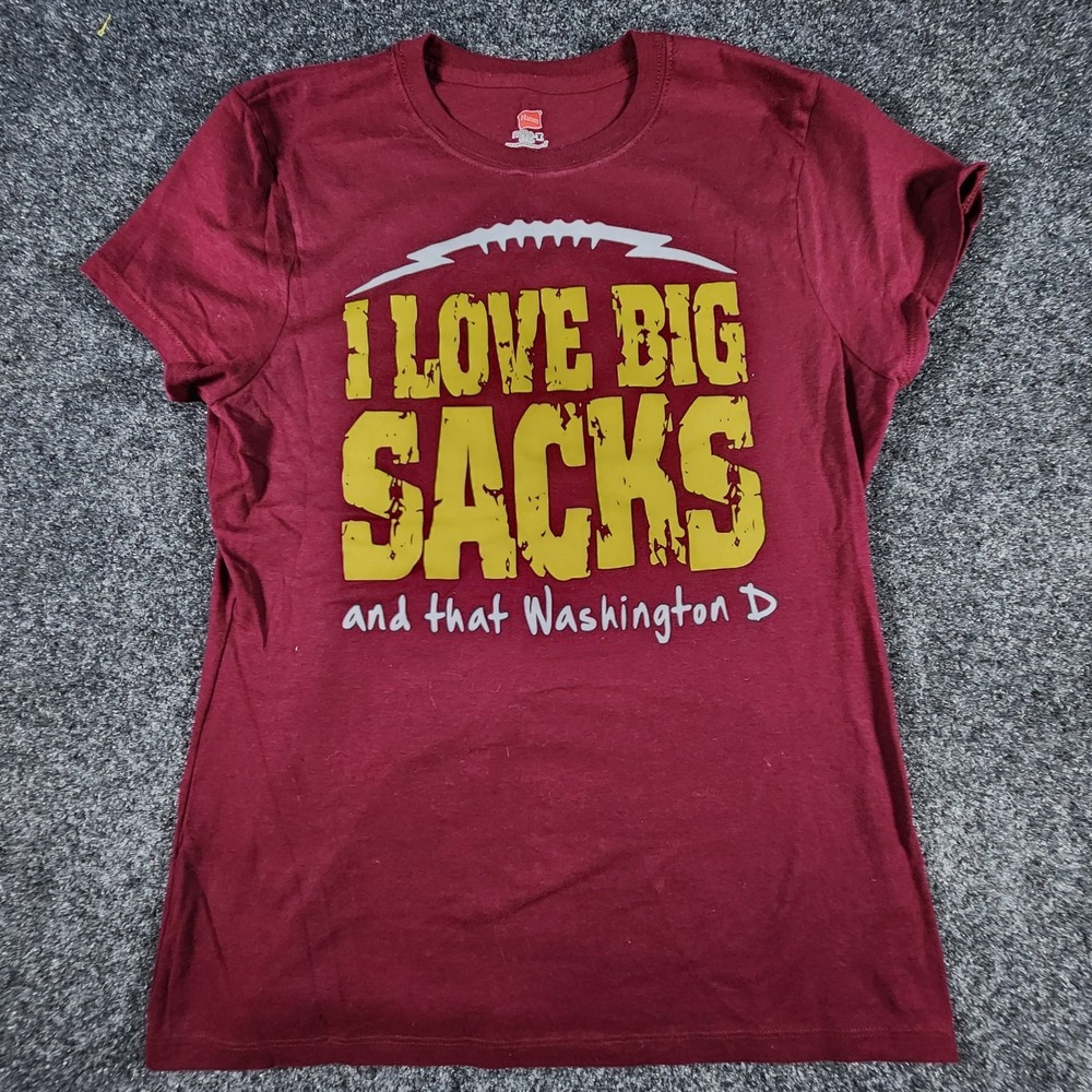 Hanes Washington Football I Love Big Sacks Graphic T-Shirt Womens Small Burgundy